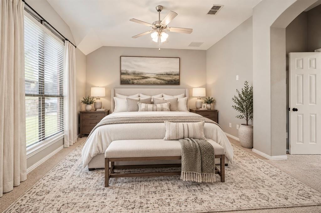 Virtually staged primary bedroom.