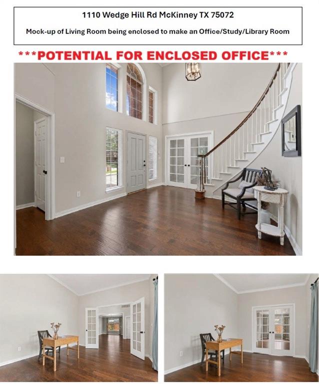 Property Modification Potential - Illustrating a potential spatial reconfiguration of the living room for an enclosed office. Property Modification Potential - Illustrating a potential spatial reconfiguration of the living room for an enclosed office.