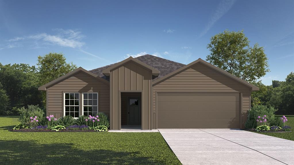 Single-story exterior featuring a horizontal and vertical siding facade, composite shingle roof, two-car garage, and concrete driveway Single-story exterior featuring a horizontal and vertical siding facade, composite shingle roof, two-car garage, and concrete driveway