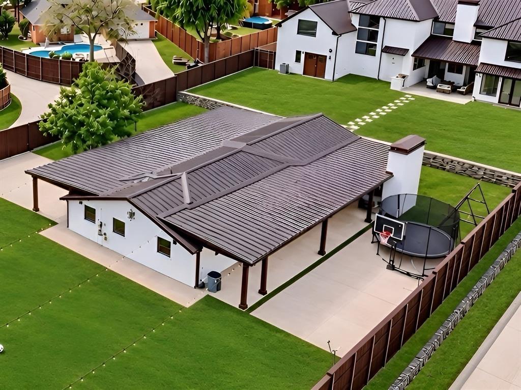 Pool House Aerial View with Sports Court Area