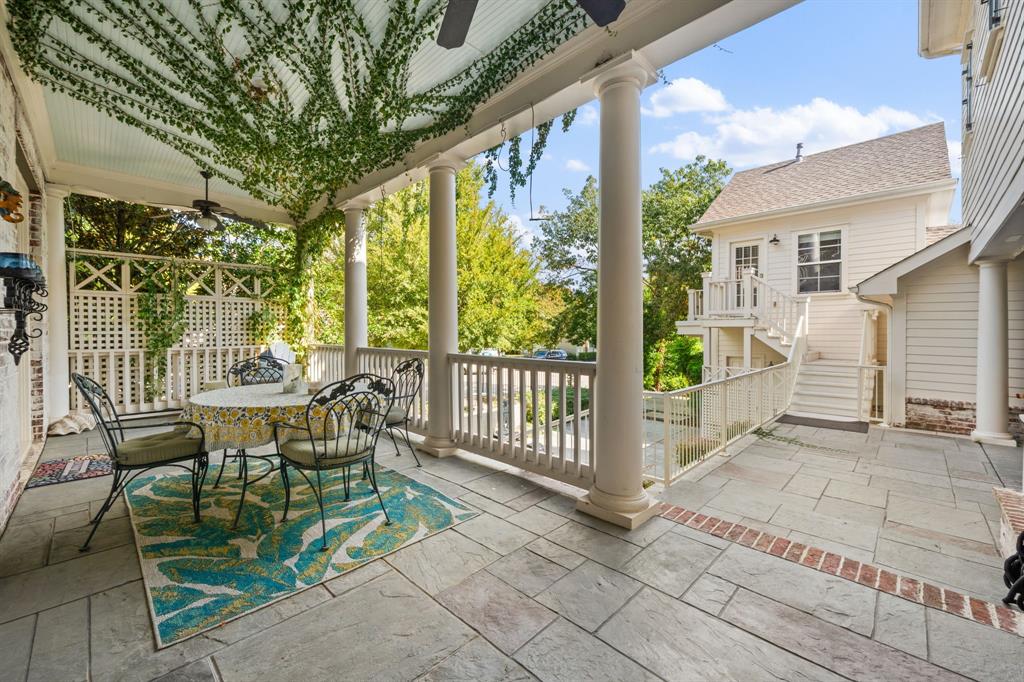 Covered patio overlooking courtyard