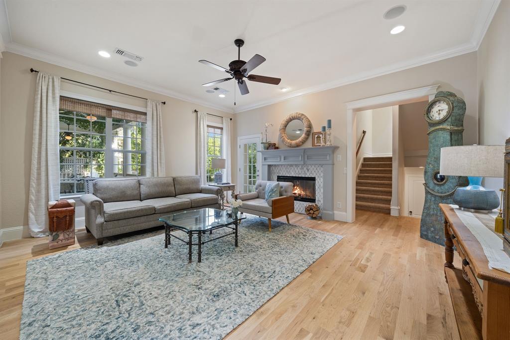 Living room facing fireplace