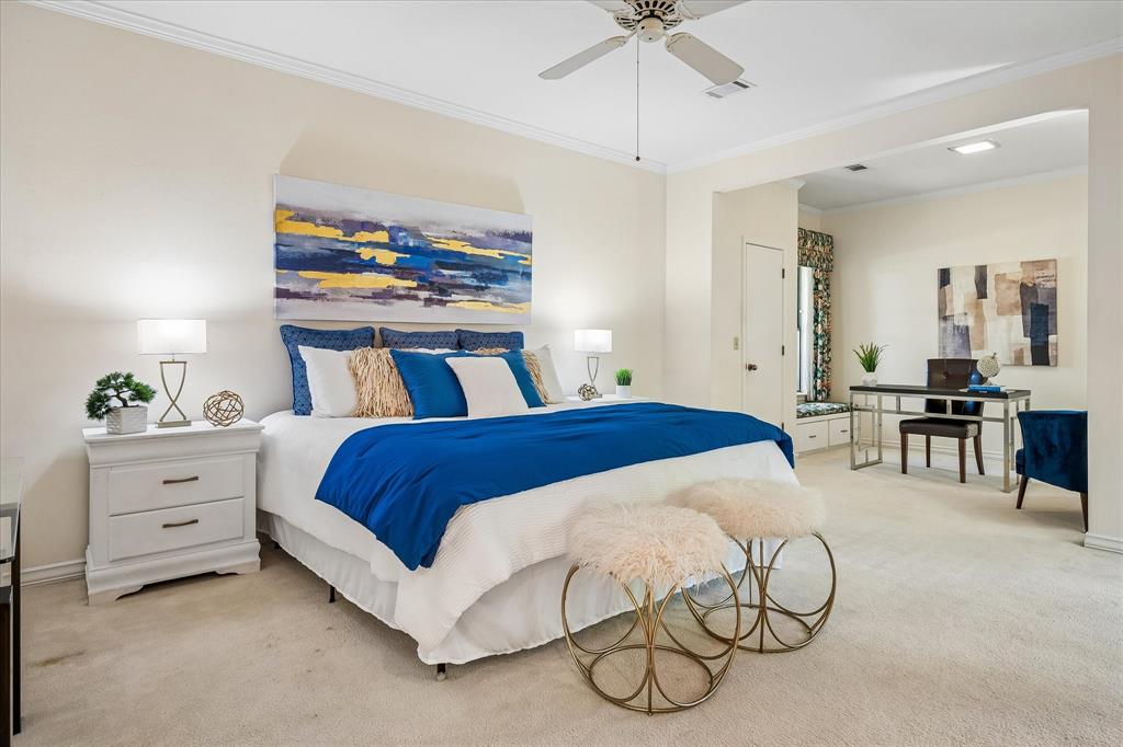 The primary bedroom is very spacious and you can see the adjoining office which is currently open, but could be partitioned off if more privacy is warranted.