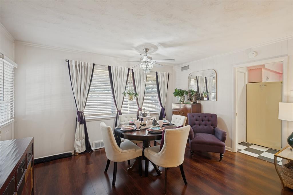 The kitchen is adjacent to the living and dining spaces.