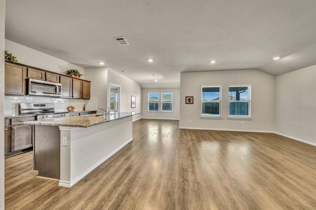 Kitchen is open to the family room and dining area