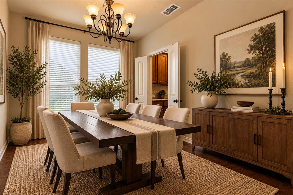Dining room adjoins the kitchen. Virtually staged.