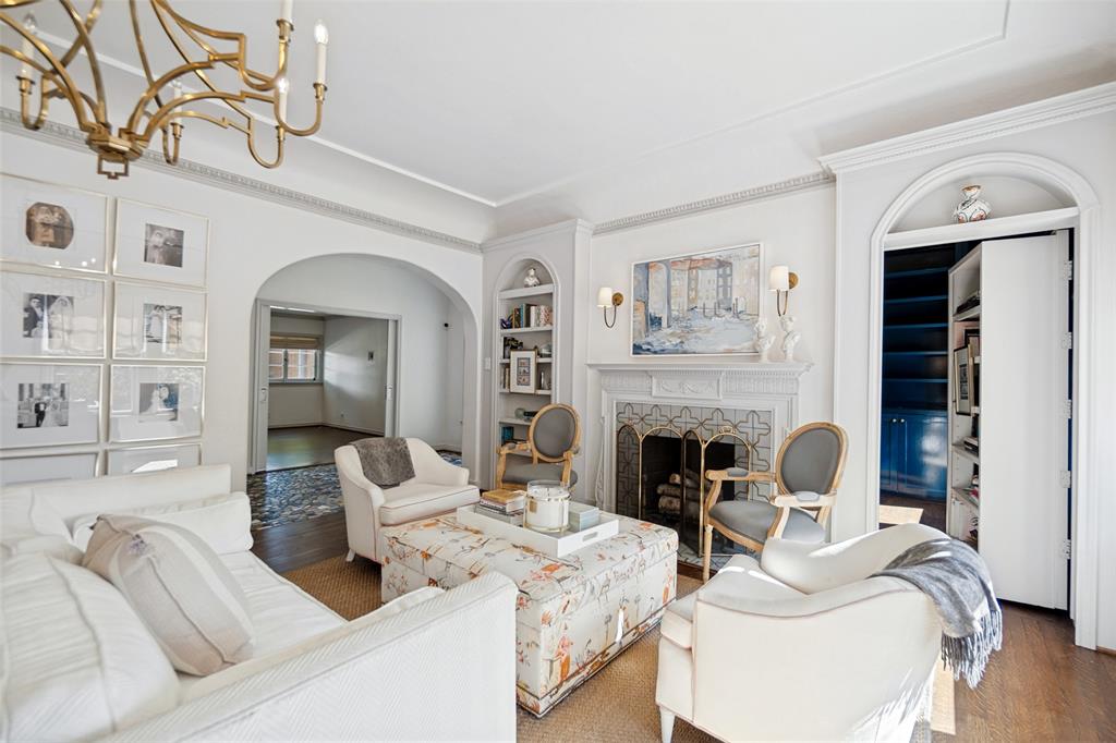 Formal living room with view to hidden office