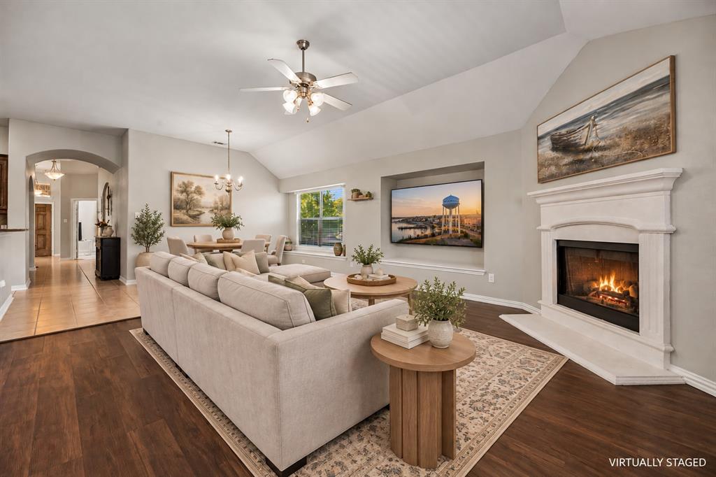 Cozy living room open to the kitchen and breakfast room.
