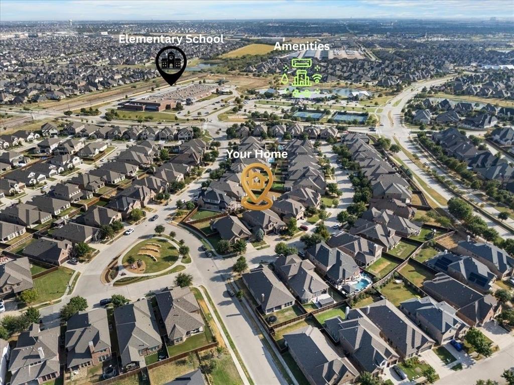 Aerial view of the residential area highlighting proximity to local educational facilities and community recreational amenities