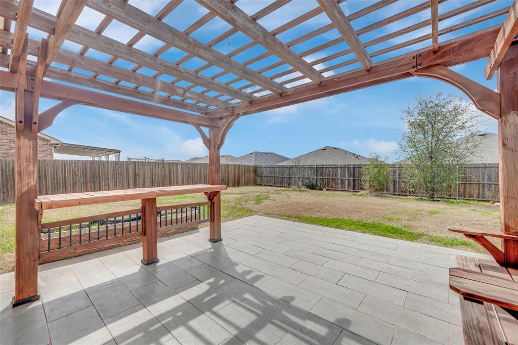 View of patio / terrace featuring a fenced backyard and a pergola