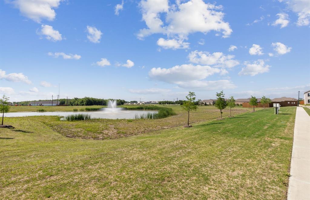 Community pond with fountains