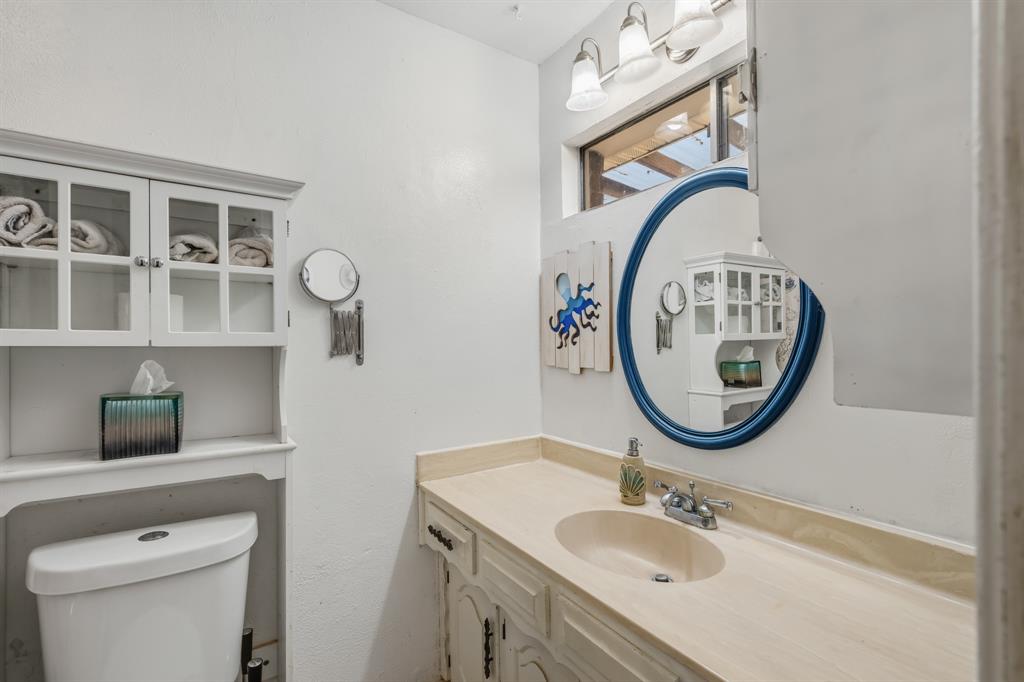 Good storage is found in this bathroom.