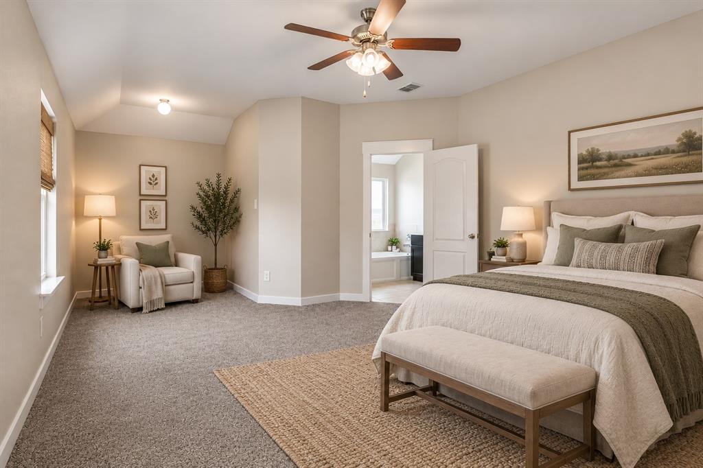This master bedroom  is Virtual staged.  Measurements may not be exact
