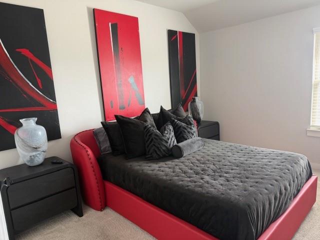 Neutral wall paint, plush carpeting, and a window with blinds