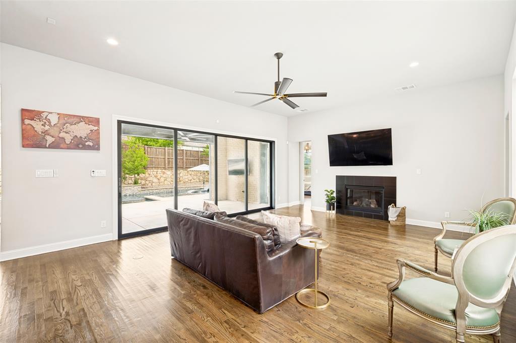 Comfortable living area with fireplace.