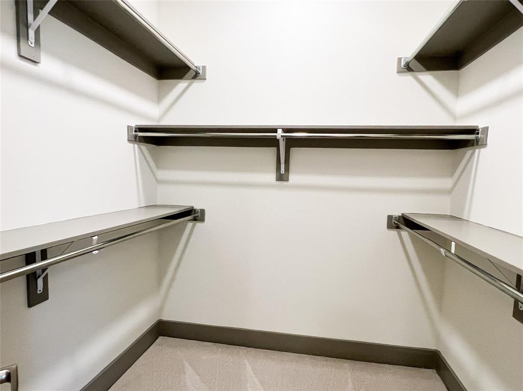 Walk in closet with light colored carpet