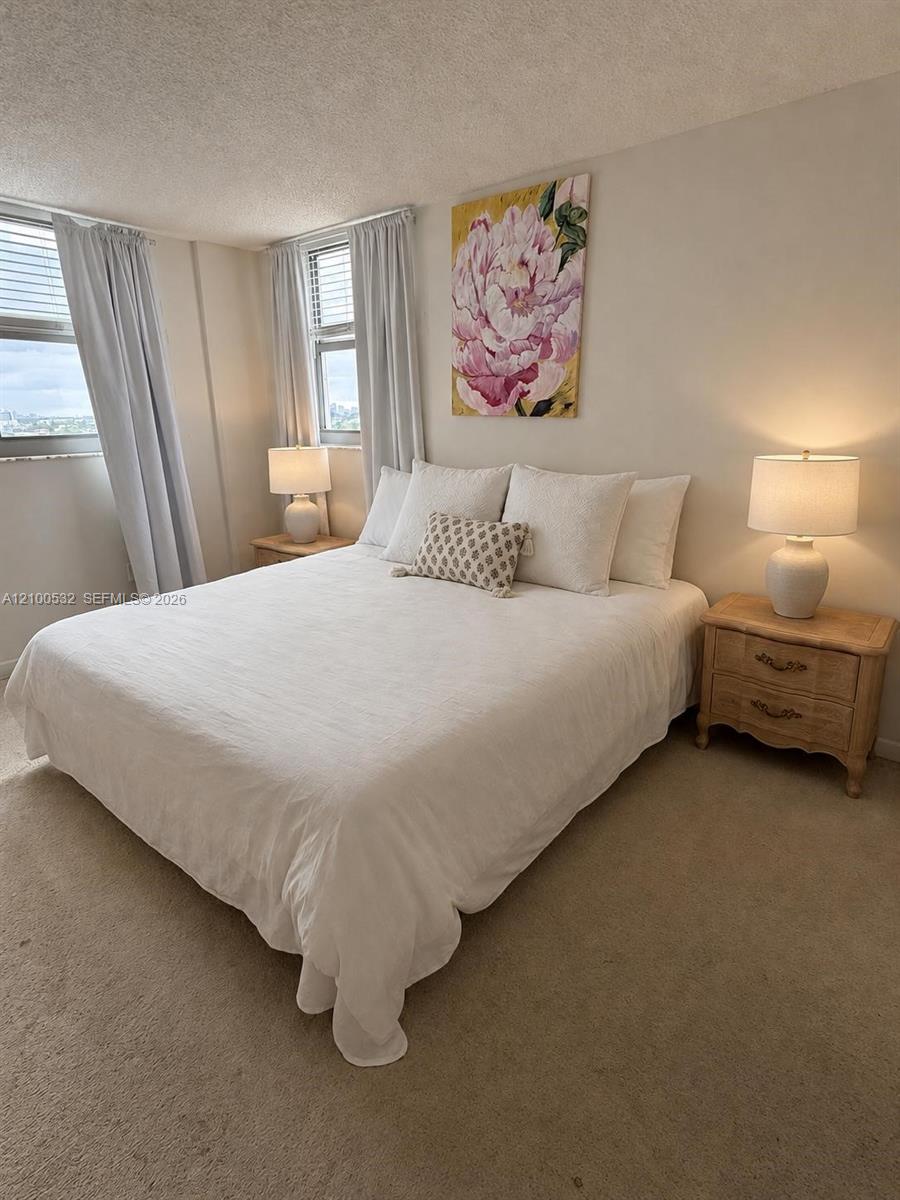 Neutral-toned room featuring wall-to-wall carpeting and multiple windows with integrated blinds