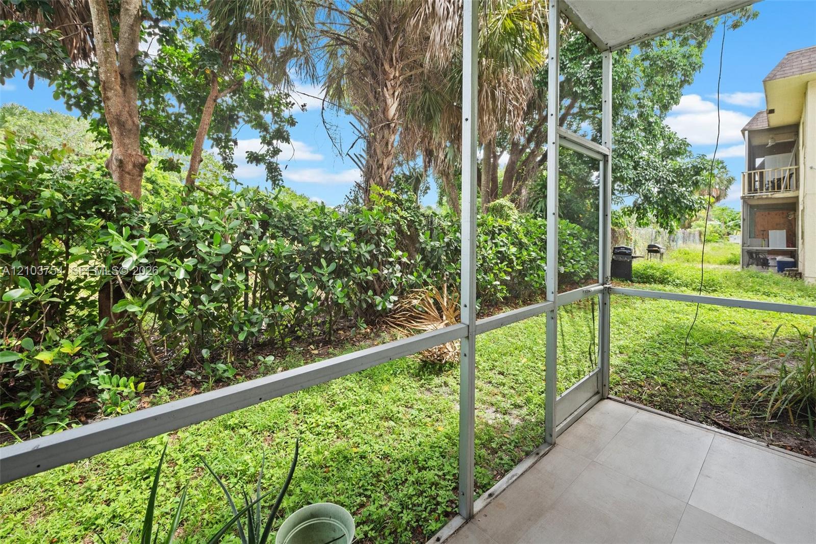 Screened patio with Golf course views