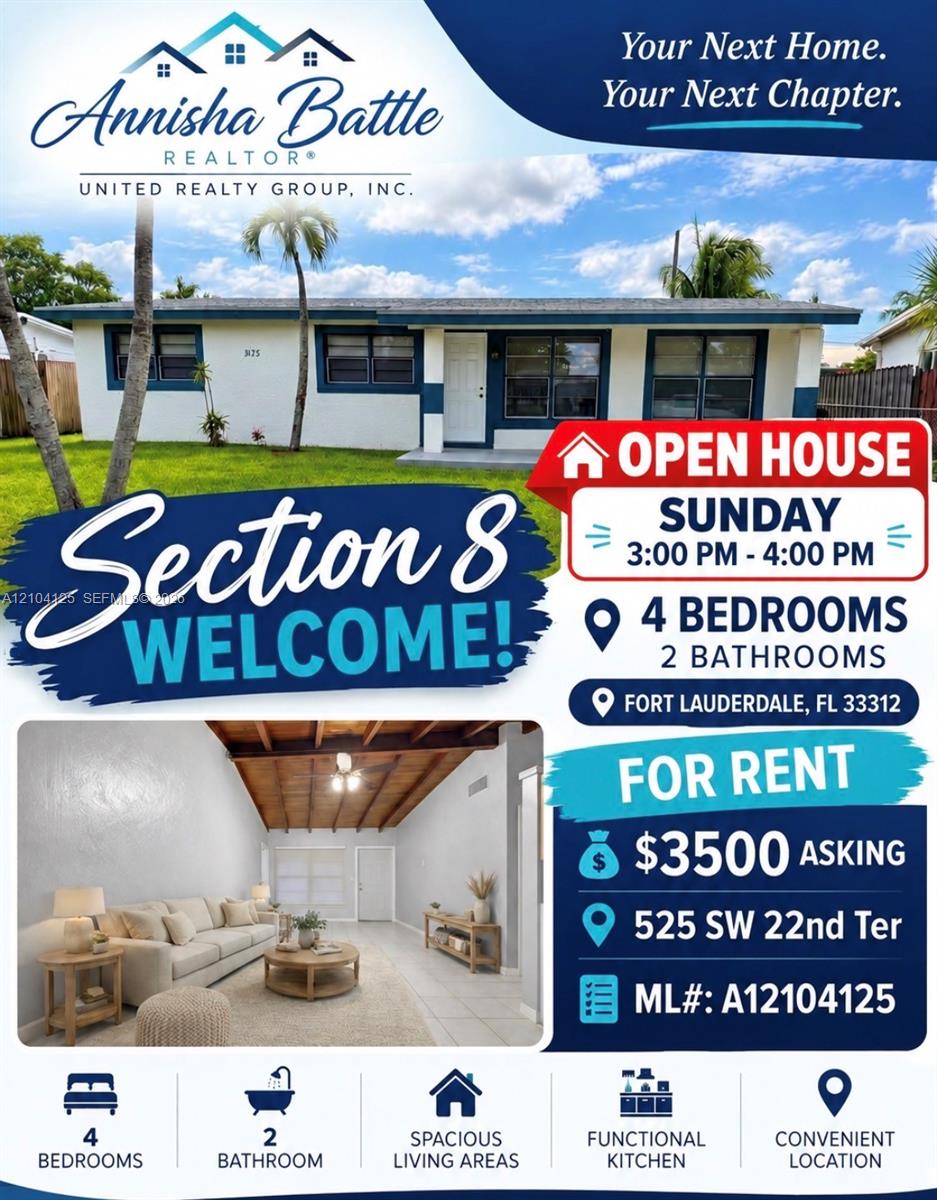 Real Estate Marketing Flyer. Summarizing lease specifications, physical attributes, and scheduled viewing hours for the property