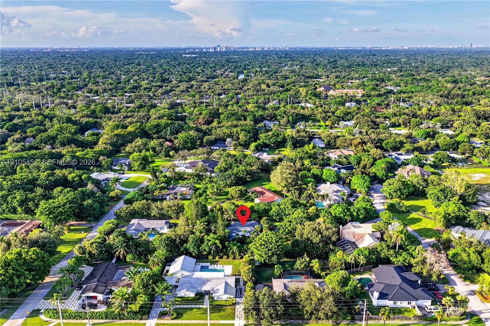 Aerial perspective of a heavily wooded lot featuring mature landscape canopy and extensive vegetation coverage