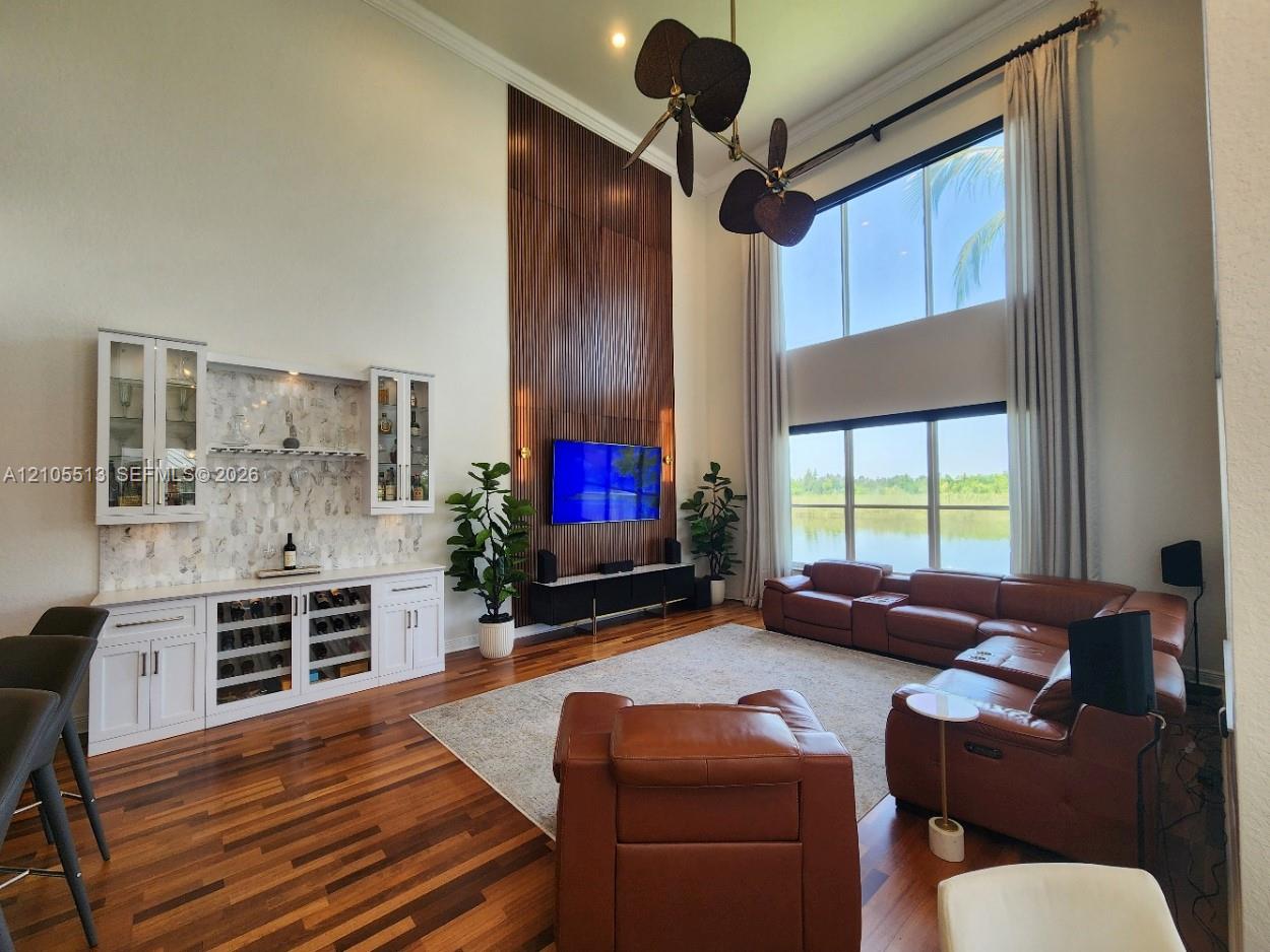Family Room with adjacent Built-In Bar Area