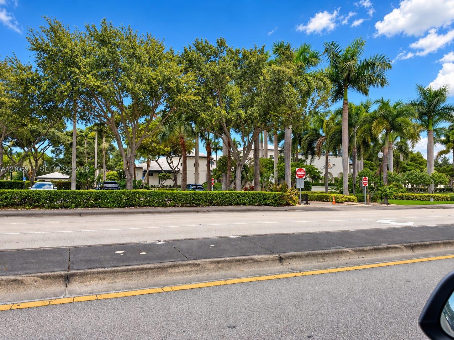 Mature landscape featuring established shade trees and tall palm trees surrounding the property grounds