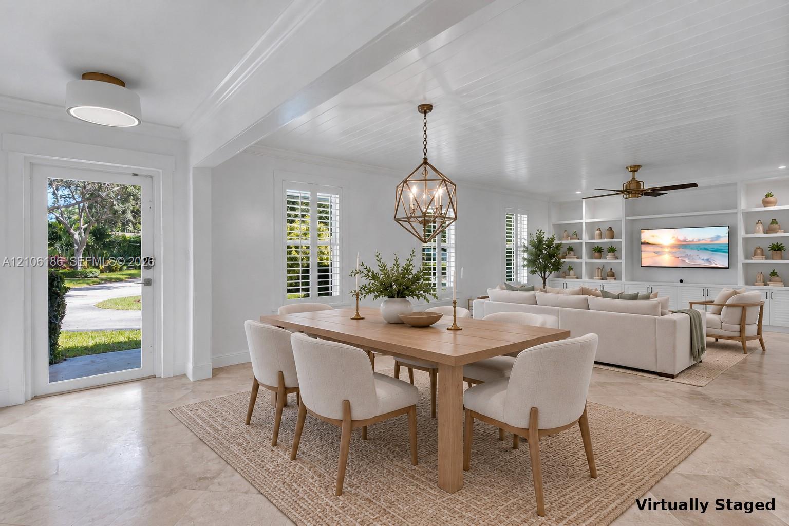 Virtually staged Living room & dining area
