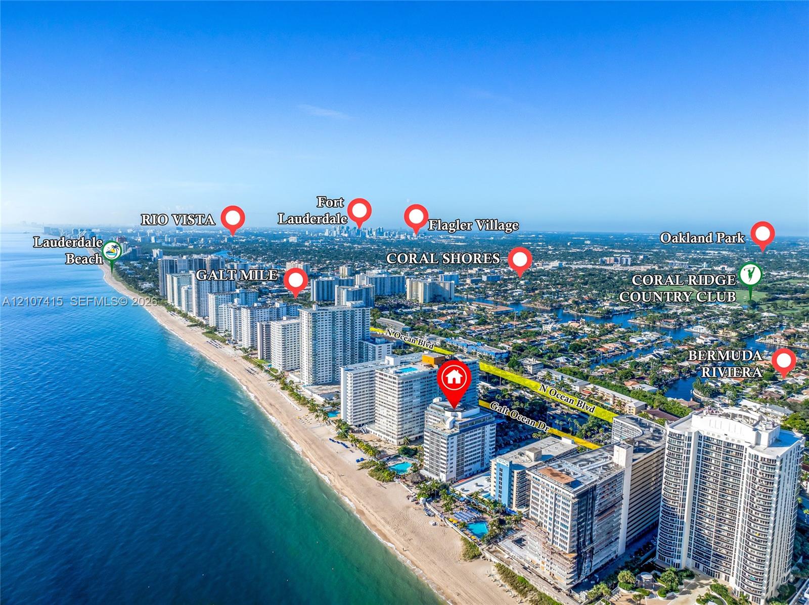 Aerial perspective highlighting coastal positioning with immediate proximity to the Atlantic shoreline