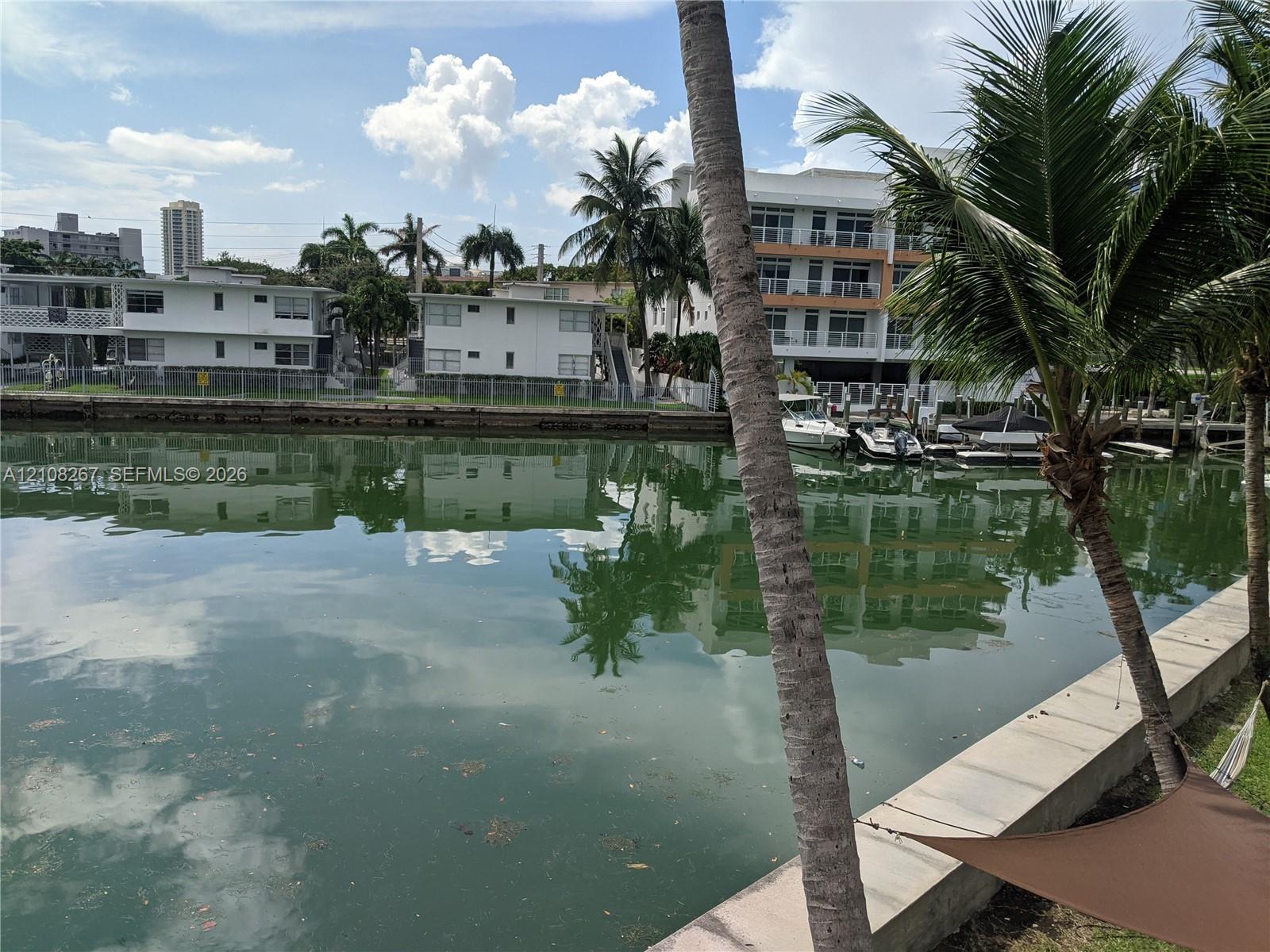 Waterfront bulkhead featuring concrete seawall and palm trees