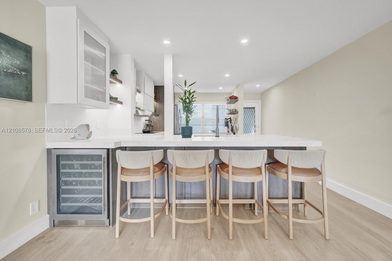 Dining Bar into the open concept kitchen