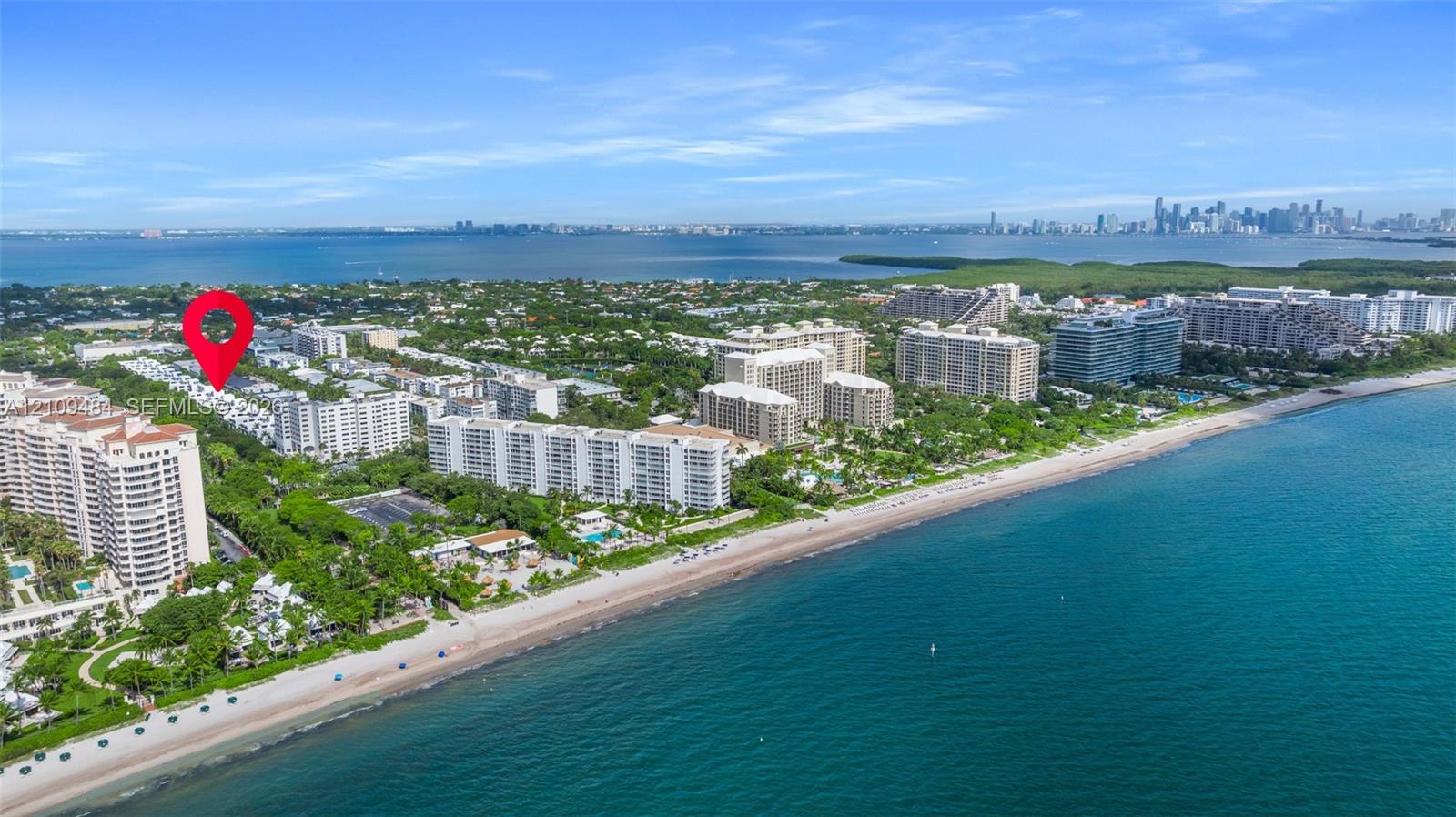 Aerial perspective featuring coastal proximity, shoreline, and metropolitan skyline