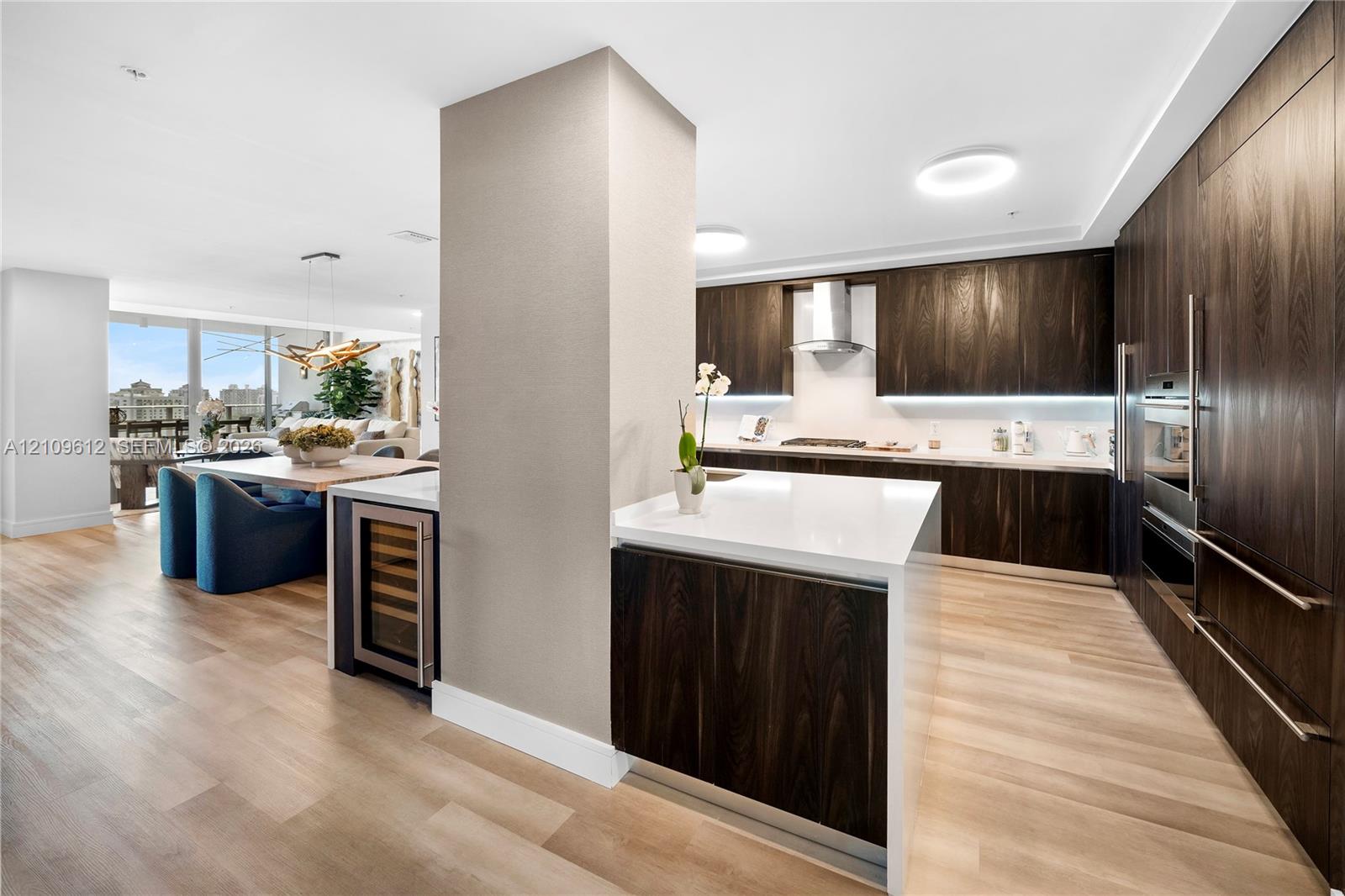 Italian Cabinets, Sub-Zero & Wolf Appliances, Including Gas Cooktop & Wine Cooler