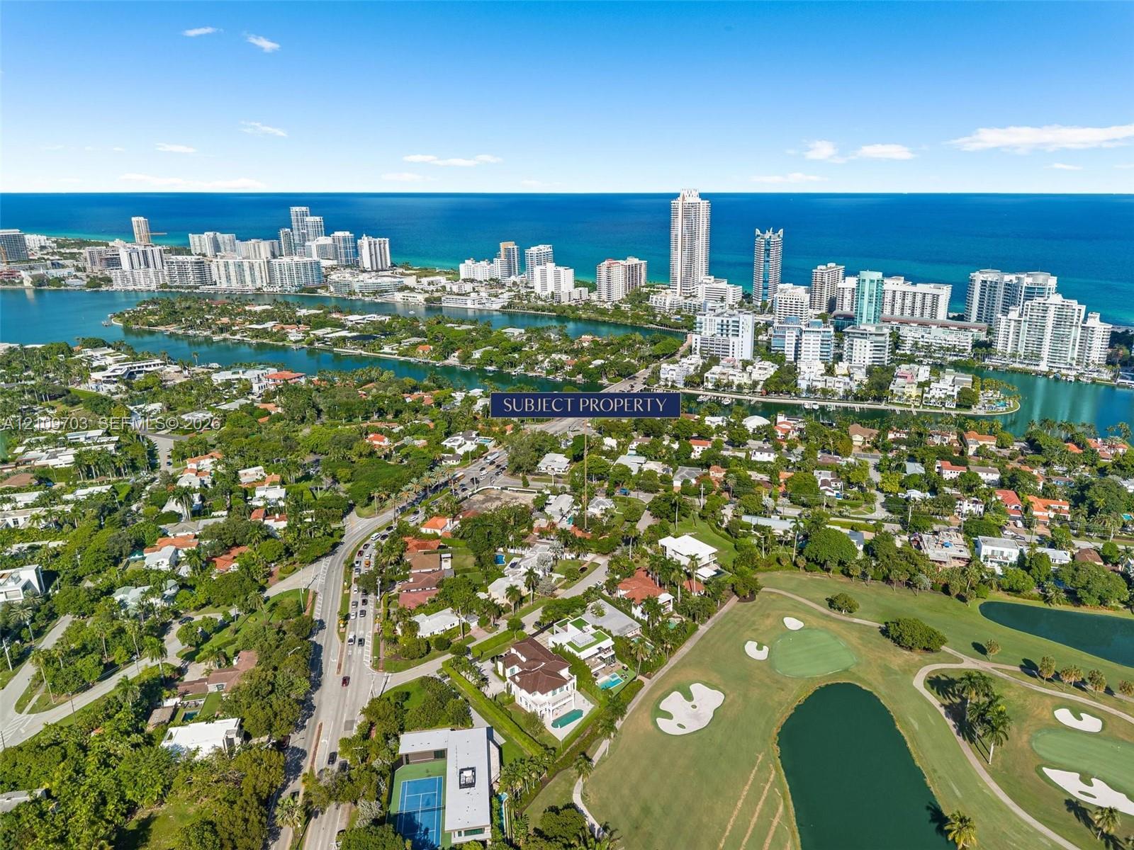 Aerial perspective highlighting proximity to coastal waterways and expansive golf course fairways