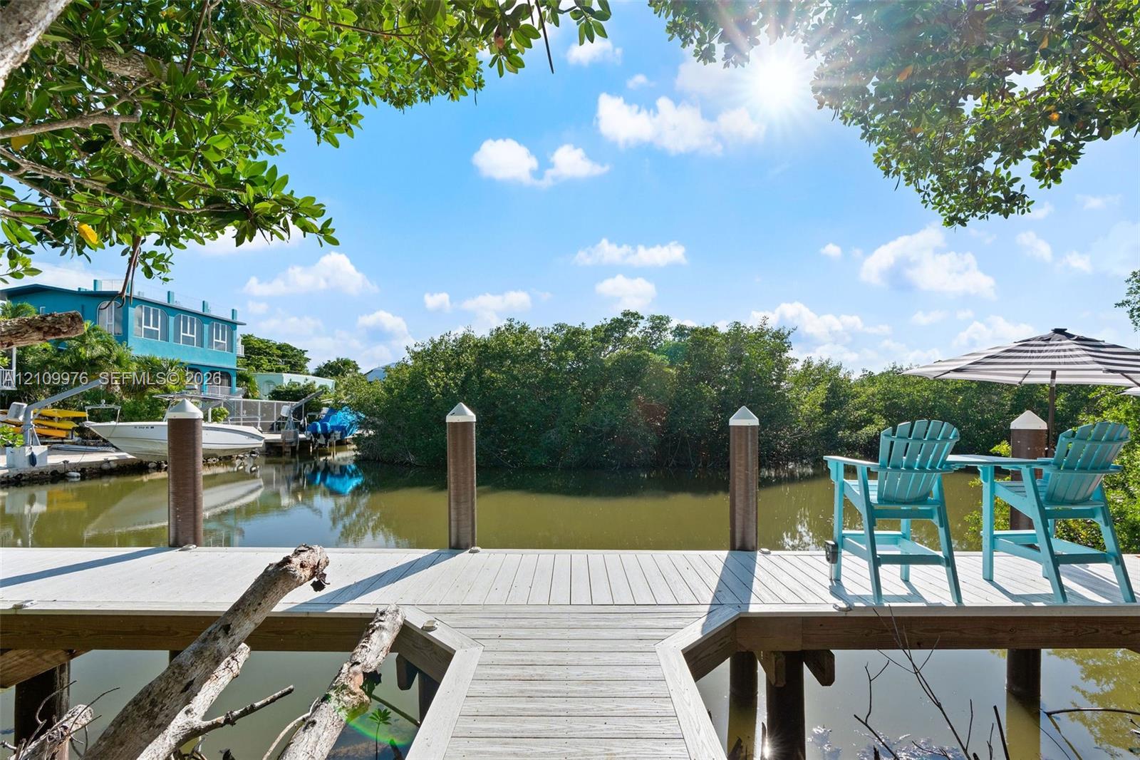Private wooden dock featuring structural pilings and water access