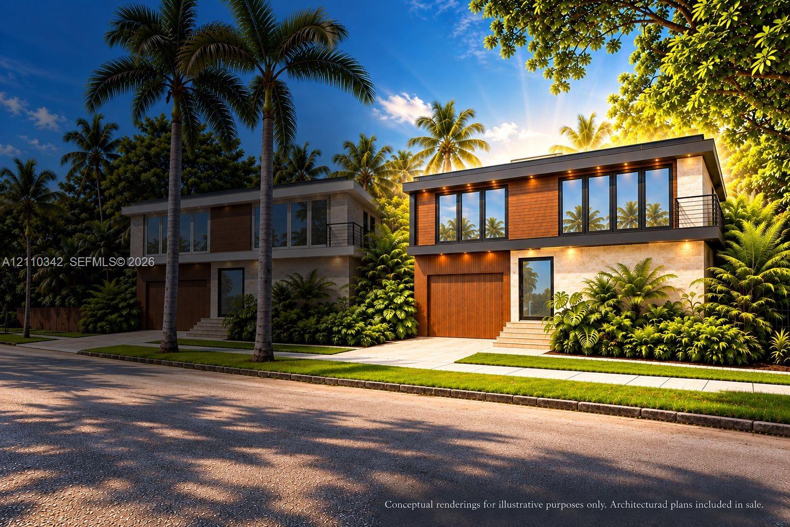 Modern two-story architectural exterior featuring stone facade, wood-finish paneling, expansive glass windows, integrated recessed lighting, and a private balcony with metal railing