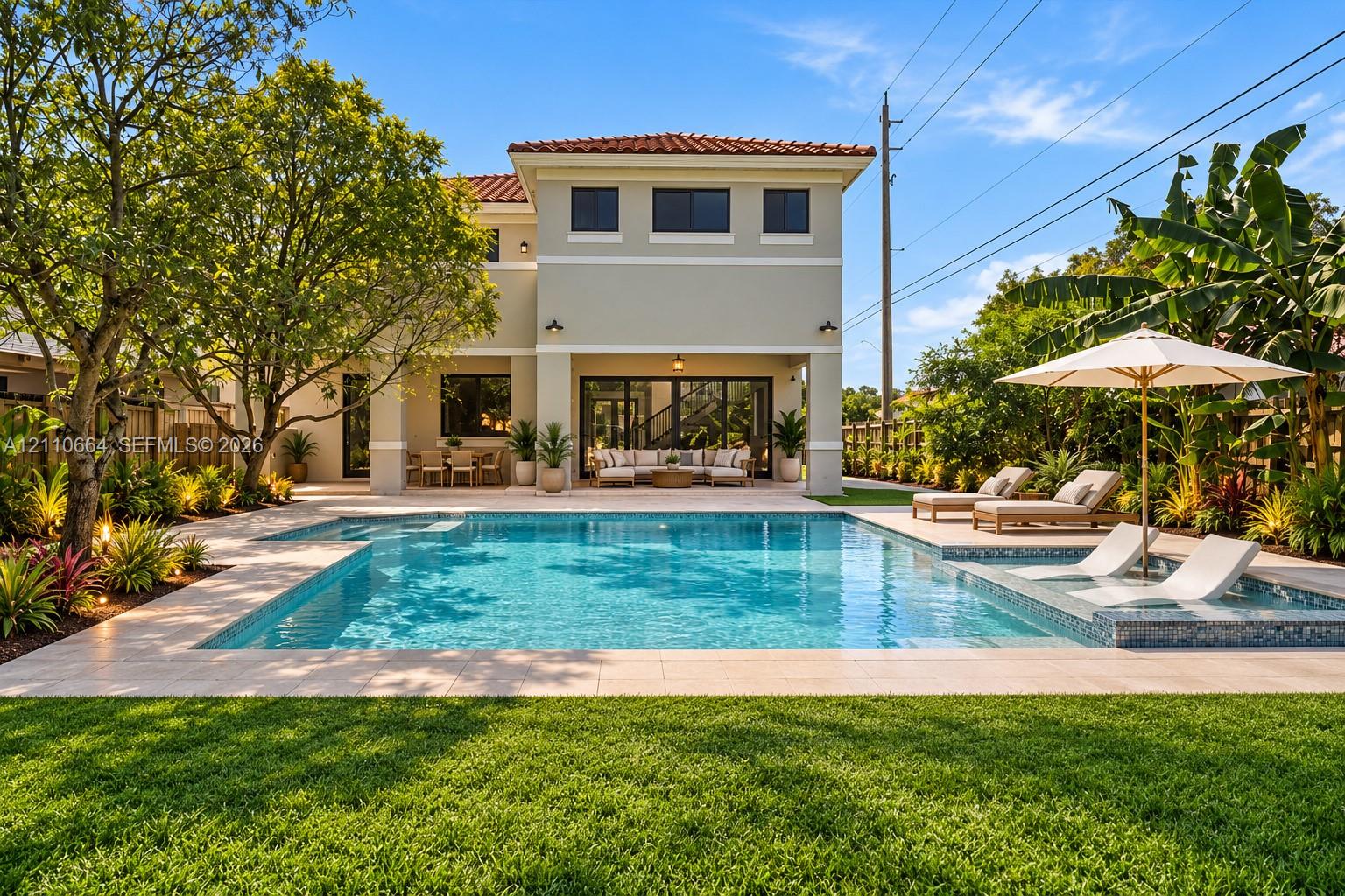 AI conceptual rendering provided to illustrate the property's potential for a custom pool and outdoor living area.