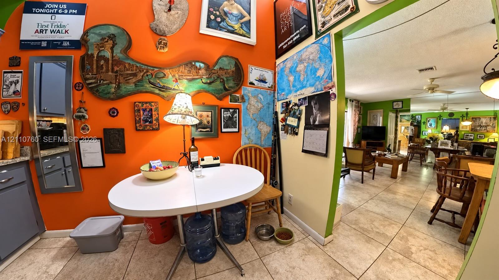 Interior space featuring tile flooring and painted wall finishes