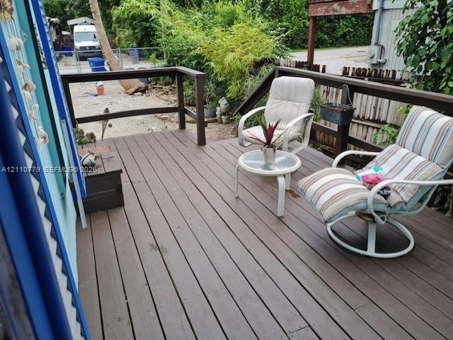 Elevated deck featuring dark-toned composite planking and custom wood-style perimeter railings