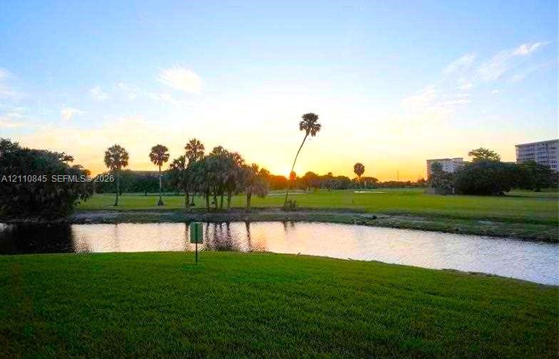 Waterfront lot featuring a manicured lawn, established palm trees, and an open grass expanse
