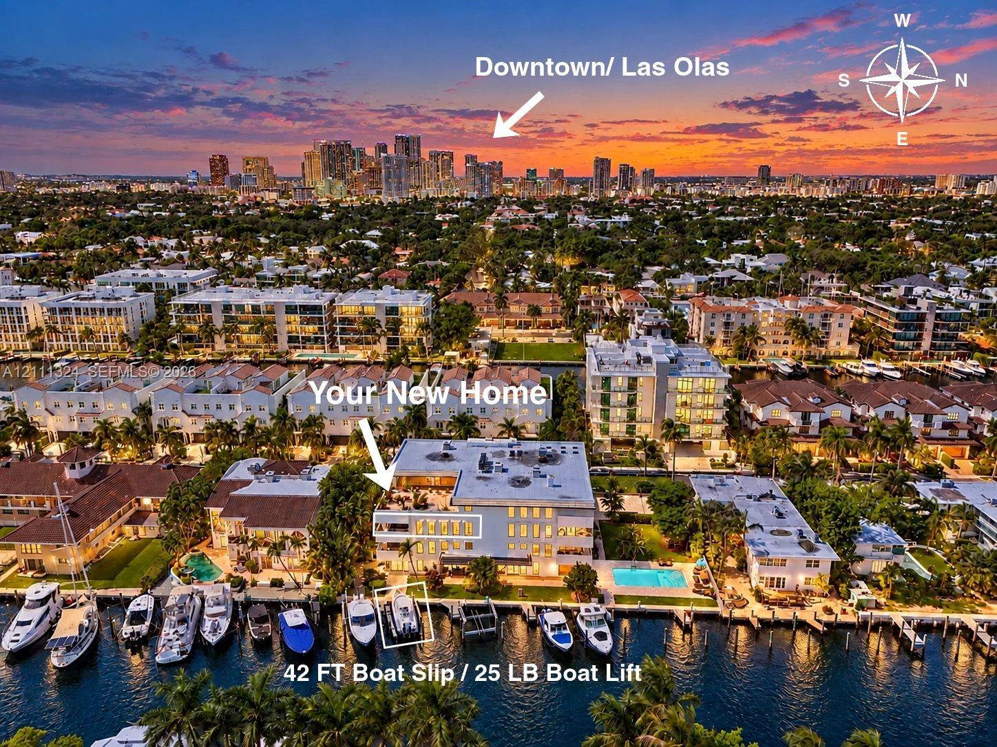 Waterfront estate featuring a 42-foot boat slip, private boat lift, and an expansive outdoor swimming pool