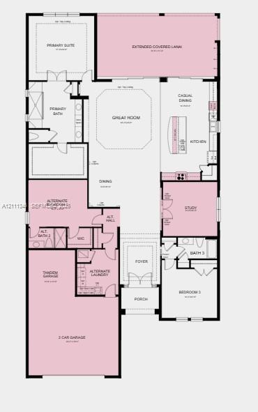 Floor Plan - Additional Highlights Include: tandem garage, undercounter wine fridge in kitchen, upgraded appliance package, blinds, and outdoor kitchen rough-in