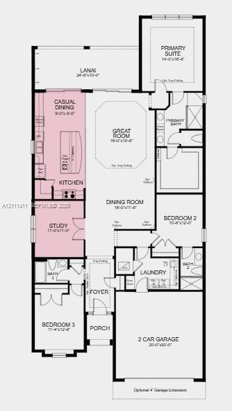 Floor Plan - Additional Highlights Include: impact windows, 10' ceilings, 8' interior doors, 4' garage extension, pre-plumb for future laundry sink, outdoor kitchen rough-in, and upgraded cabinets, countertops, and flooring