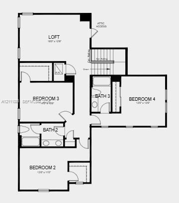 2nd Floor Plan- Additional Highlights Include: impact windows, tray ceiling pkg, shower at bath four, pocket sliding door at great room, 8' interior doors, and single pocket door at secondary bedroom to bath four.