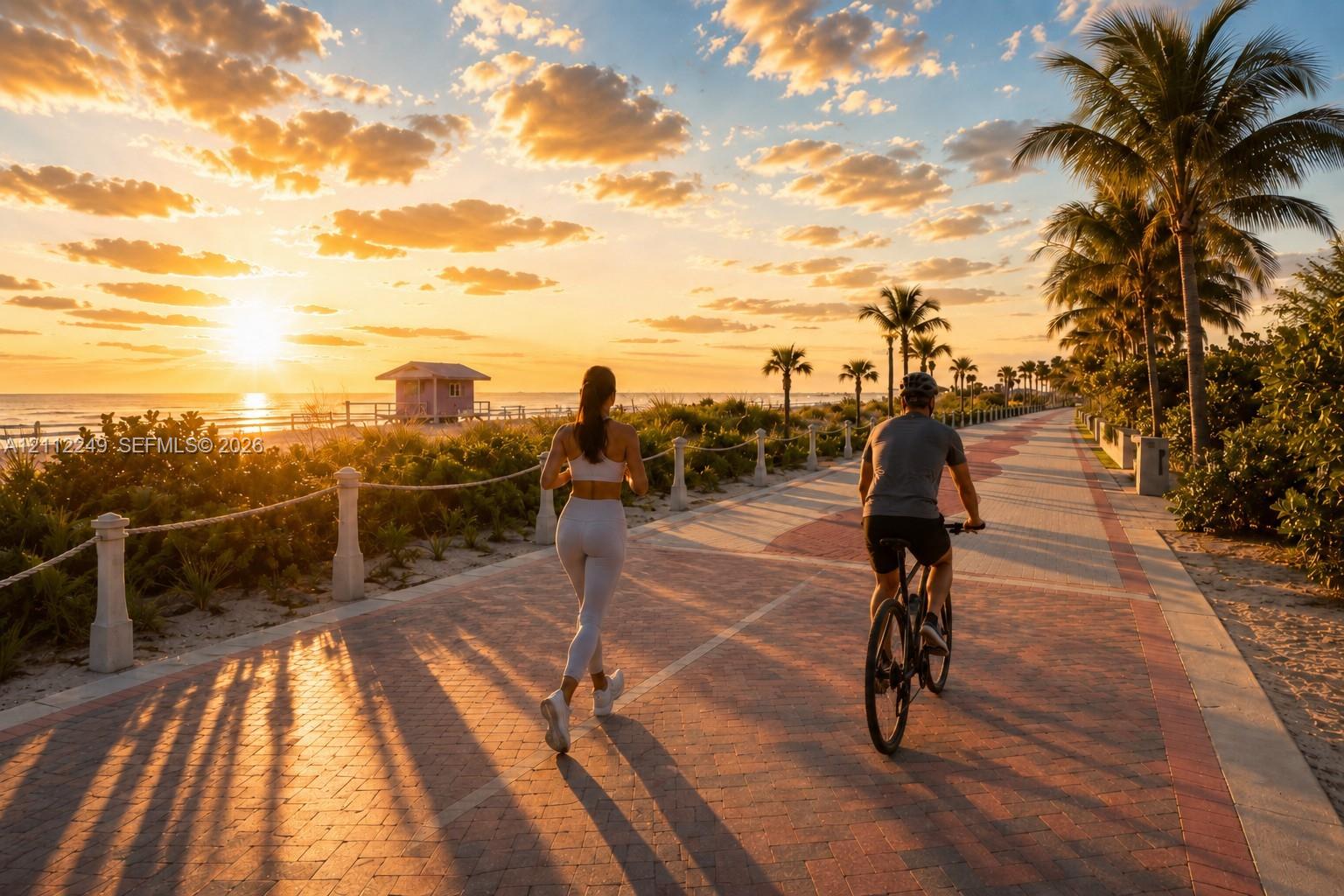 7-mile long boardwalk across the street with beach access