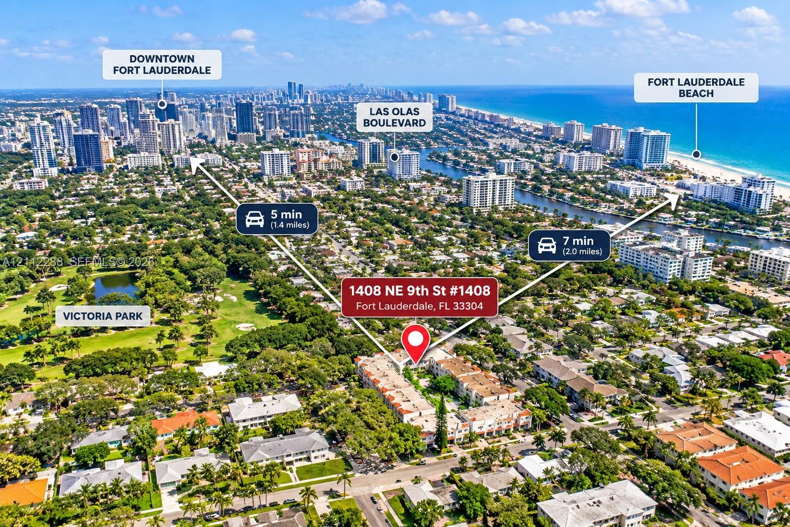 Aerial perspective of property located in Fort Lauderdale, proximate to Victoria Park, Downtown Fort Lauderdale, Las Olas Boulevard, and coastal beaches