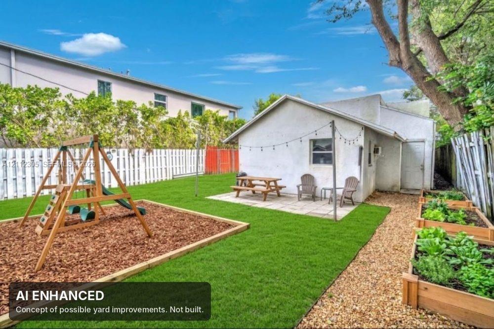 AI concept of possible yard improvements. Not built. The unaltered original is the previous photo.