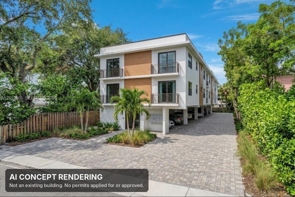 Stucco exterior featuring a mission-style parapet, dual-pane windows, dedicated asphalt parking spaces, and wood-slat privacy fencing