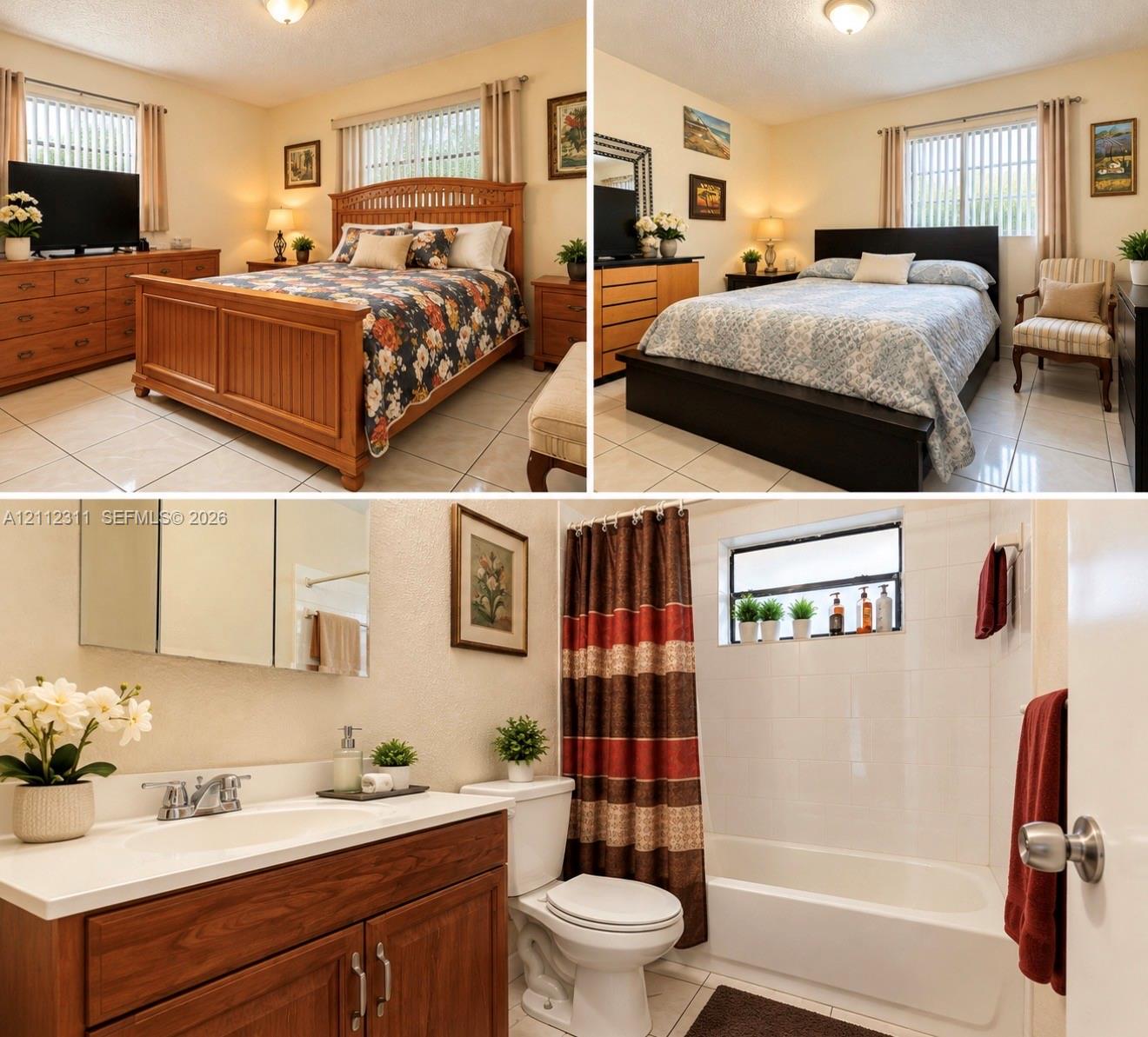 Property Listing. Depicting the primary bedroom and bathroom within the property