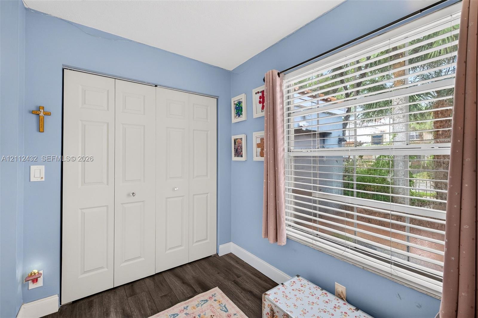 Room featuring wood-look flooring and large closet