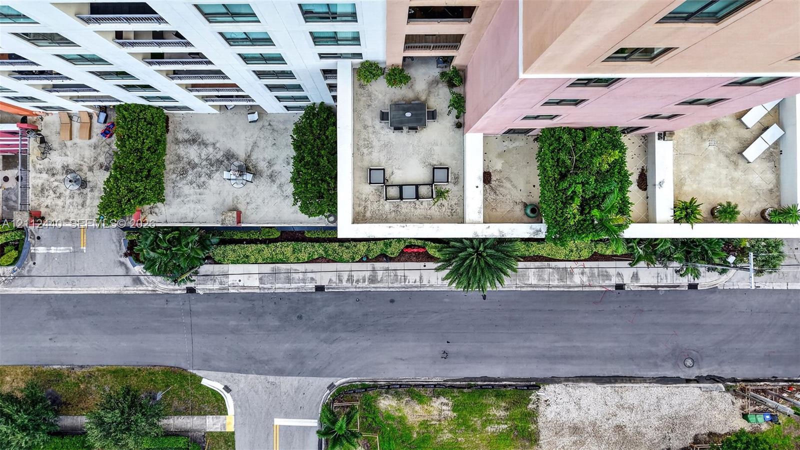 Aerial view of the 2 huge balcony spaces for the unit